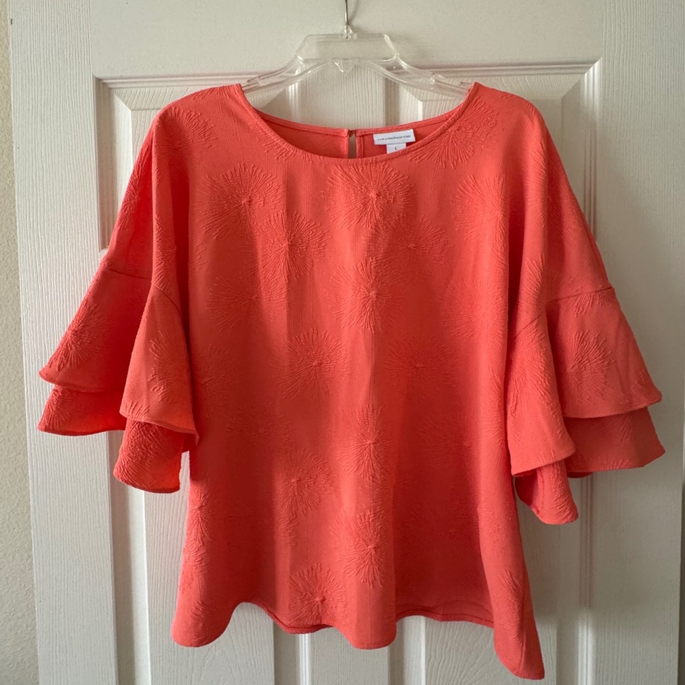 Liz Claiborne Coral Ruffle Sleeve Blouse